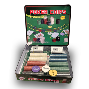 Pokerset m. 500 chips, pokerdoek, enz.