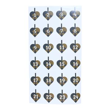Stickervellen voor de adventskalender met cijfers en gevlochten kerstharten blauw 24x De Oude Apotheek 