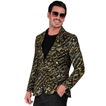 Zwarte nieuwjaarsjacket met glinsterende tekst