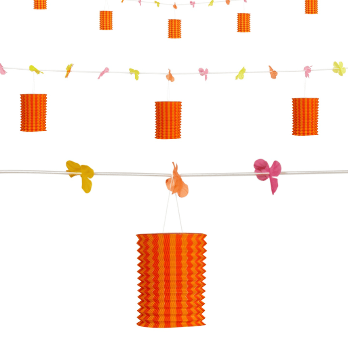 Oranje/gele lantaarn bloemen guirlande - 3 meter