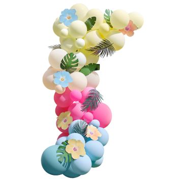 Kleurrijke Hawaii Ballonboog inclusief Ballonnen, Bloemen en Palmbladeren 85 delen