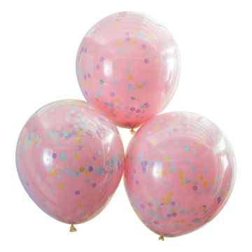 Dubbele confetti ballonnen roze 3x