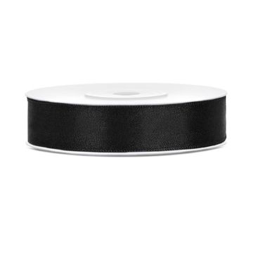 Zwarte satijnlint - 12 mm x 25 m