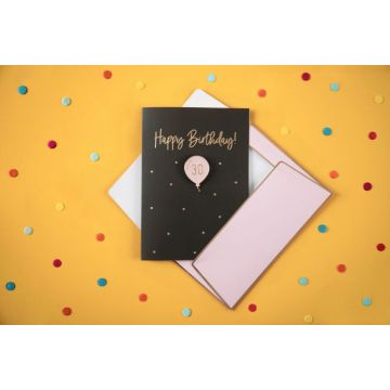 Zwart 30-jarige verjaardagskaart met roze envelop - 14,8x10,5 cm