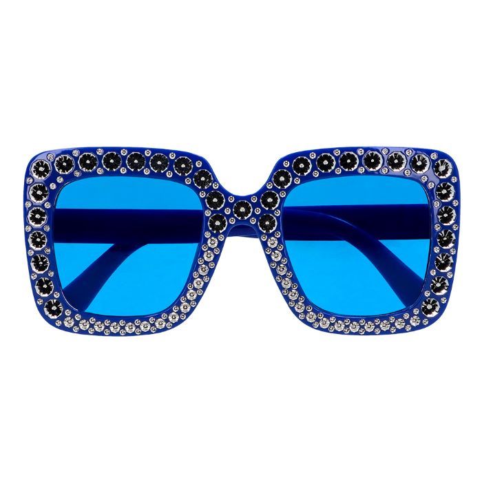 Blauwe bling disco bril