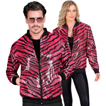 Paillet bomberjack met zebraprint in roze