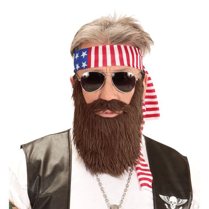 Biker USA hoofdband en baard - 2 delen