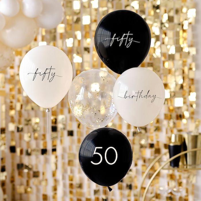 50 jaar Ballonbuketten Zwart, Crème en Wit