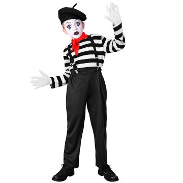 MIME (shirt, broek, bretels, nekdoek, handschoenen, hoed) Zwart