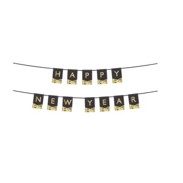 Nieuwjaars slinger happy new year zwart met goud 135x16,5 cm