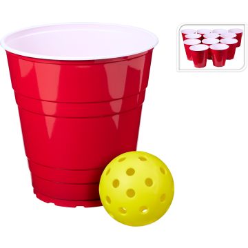 Tuinpongspel met 12 bekers en 2 ballen