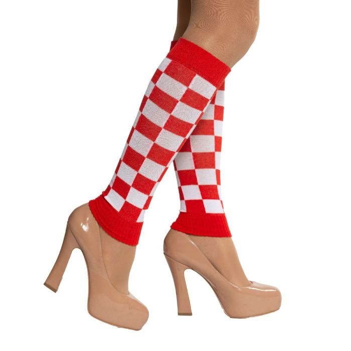 Beenwarmers voor dames one-size geruit rood en wit