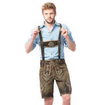 Retro korte Tyroolse lederhosen broek bruin 