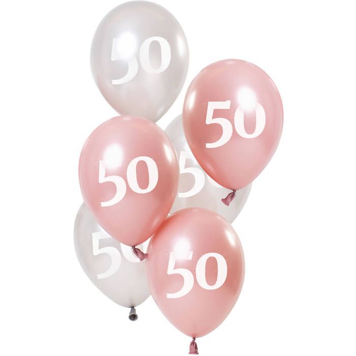 50 Jaar Ballonnen Metallic Roze En Zilver 6x - 23 cm