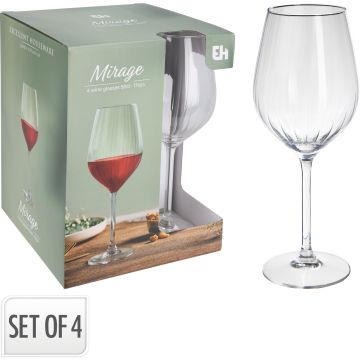 Geribbelde wijnglazen in helder glas, 4 stk., 51 cl