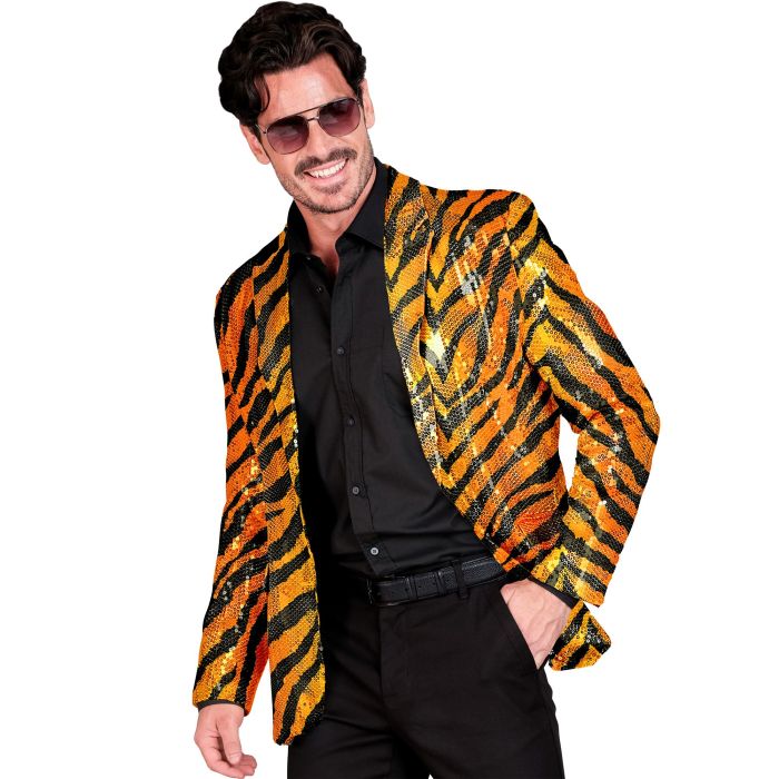Oranje tijgerpaillettenjas voor feest