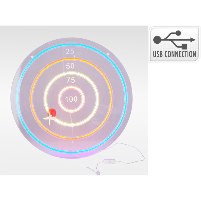 LED neon dartboard met 6 pijlen - 45x45x1,4 cm