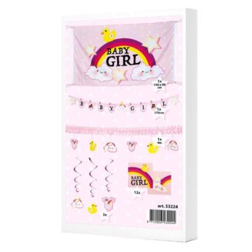 Babyshower pakket met versieringen voor een meisje - 18 delen