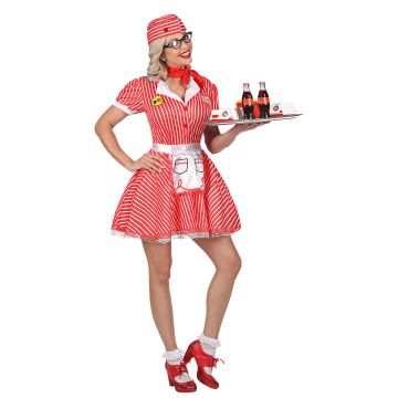 50's serveerster kostuum voor dames in rood