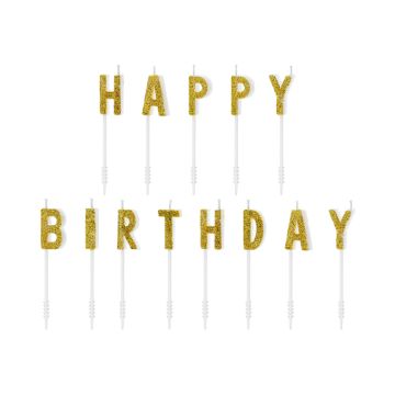 Gouden happy birthday kaarsjes - 2,5 cm