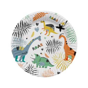 Papieren borden met dinosaurmotieven 8x - 23 cm