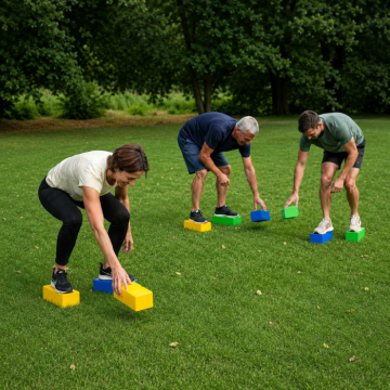 Teamspel voor estafetteloop met bouwstenen 9x - antislip stenen voor binnen en buiten spelen