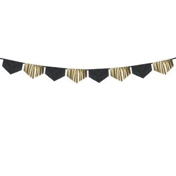Zwart en goudkleurige folie franjer garland - 3 m