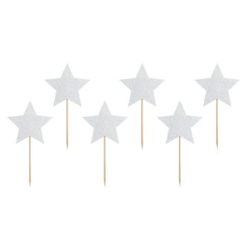 Zilveren glitter ster prikker 6x - 11,5 cm