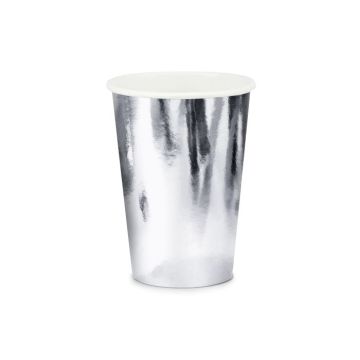 Metallic zilverkleurige papieren bekers 6x - 220 ml
