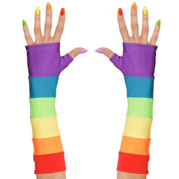 Regenboogkleurige vingerloze handschoenen