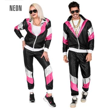 Zwarte Lederen Look Jaren 80 Trainingspak - 2-delig