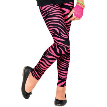 Neonroze jaren 80 kinderleggings met zebrapatroon