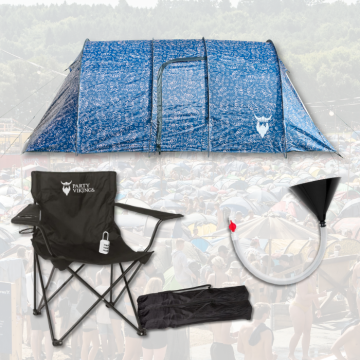 Festivalpakket voor 3 personen Premium - THORA tent, festivalstoel enz.