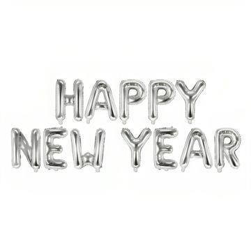 Folieballon happy new year zilver 422x46 cm