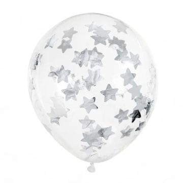 Confettiballonnen met sterren zilver 6x - 30 cm