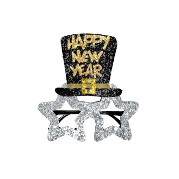 Nieuwjaarsbril zilver happy new year