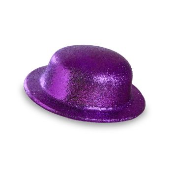 Bowlershoed hoed paars glitter