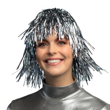 Zilveren glitterpruik