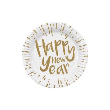 Papieren borden wit happy new year 10x - 23 cm