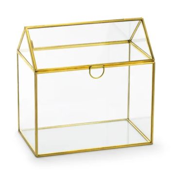 Glazen cadeaukaarthouder goud 13x21x21cm
