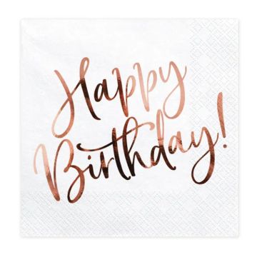 Happy birthday servetten wit 20x - 33x33cm