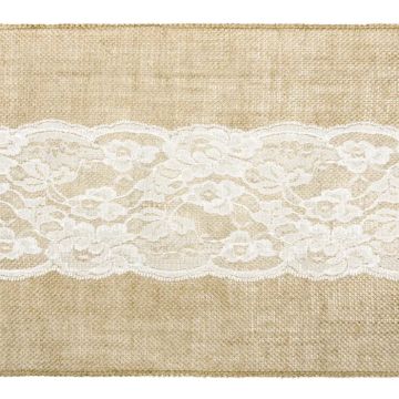 Jute tafelloper met kanten lint 0,28x2,75 m