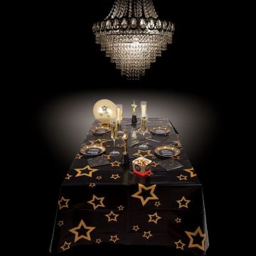 Zwart tafelkleed met gouden sterren - 180x130 cm