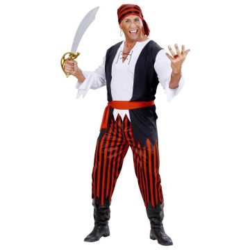 Piratenkostuum voor mannen in rood/zwart gestreept