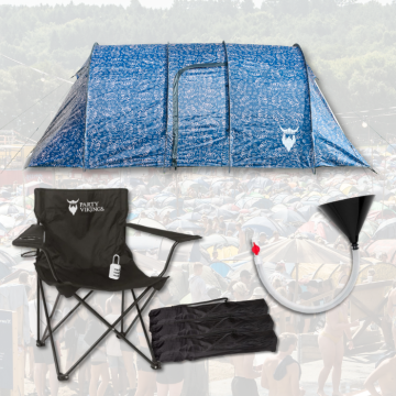 Festivalpakket voor 4 personen Premium - THORA tent, festivalstoel enz.