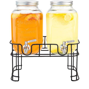 Glazen dispenser 2x 4 liter incl. houder