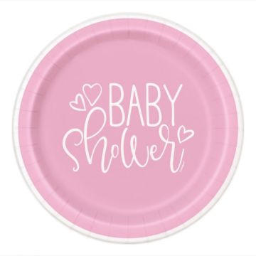 Babyshower papieren borden roze meisje 8x