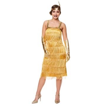 Gouden flapperjurk met franjes voor vrouwen