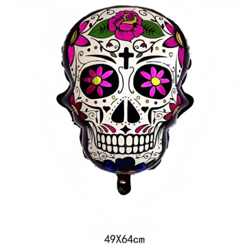 Opblaasbare Day of the Dead schedel met roze rozenmotief