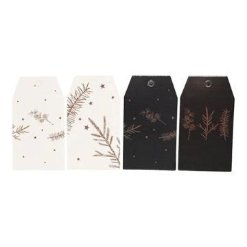 Cadeaulabels in wit en zwart met gouden motieven evergreen 6x Det Gamle Apotek